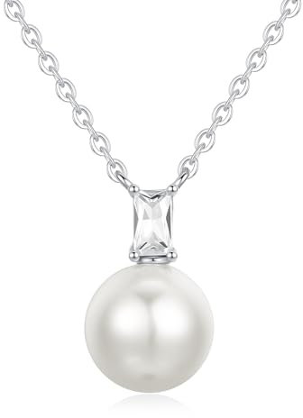GAVU Damen Perlenkette mit weißer Imitationsperle und 925 sterling Silberkette rhodiniert Kette für Frauen