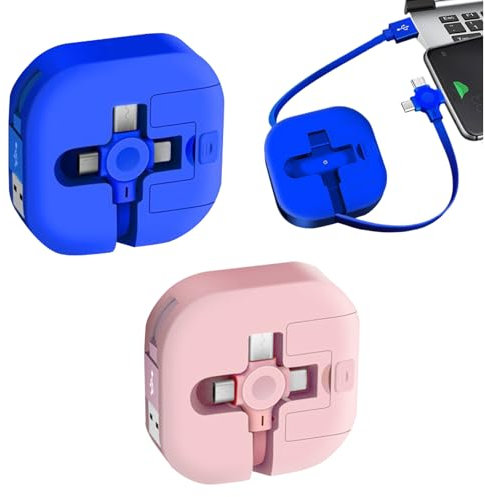 Benaewa 2 Pcs 3 in 1 Data Line Fast Charging, 3A 1M Retractable USB Data Cable Phone Stand, Multi Charge Line Storage Box