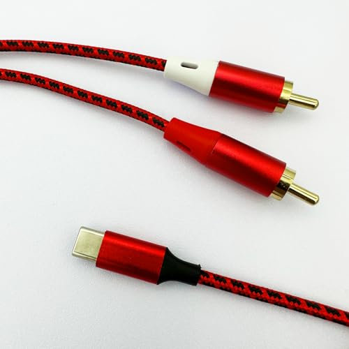 Froggen USB Type C to 2 RCA Audio Cable, USB C to RCA Audio Cable, Compatible with Huawei, Samsung, Xiaomi, LG Pixel Tablet Amplifier Speaker Car Audio, etc. (Red Cable)