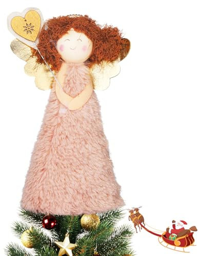 Angel Christmas Tree Decorations Topper,Angel Christmas Tree Topper Decorations,Xmas Fairy Ornaments for Tree(Pink)