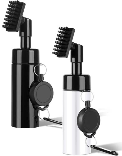 Lot de 2 brosses de nettoyage de club de golf avec pulvérisateur d'eau intégré et crochet rétractable en aluminium pour accessoires de golf (2)