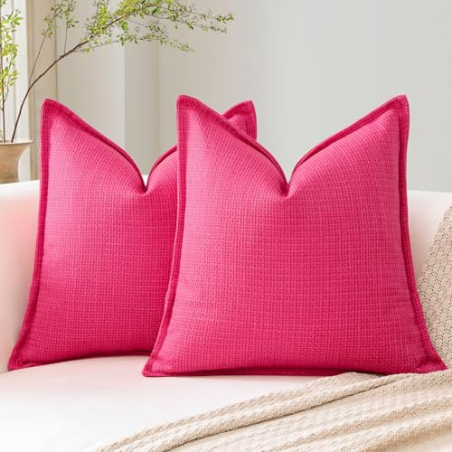 Artscope 2er Set Kissenbezüge Einfarbig Wurfkissenbezug Leinen Kissenbezug 45x45 cm Moderne Kissenhülle Dekokissen Sofakissen für Wohnzimmer Schlafzimmer Zuhause Dekor Dunkelrosa