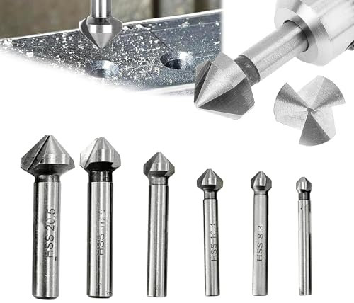 IUSOT Lot de 6 fraises coniques HSS en métal - Foret à tête fraisée à 90° - Pour perçage précis - Pour acier au carbone, plaques de bois et plastiques - Avec boîte en métal pour un rangement facile