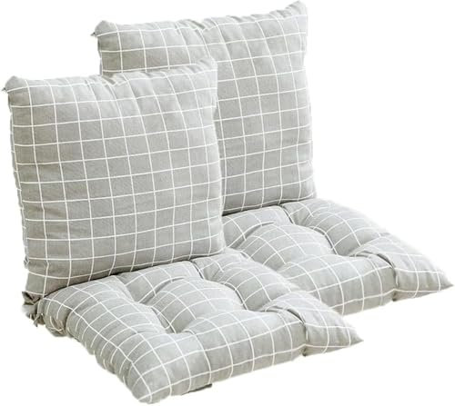 YEAHLEE 2 Stuhlkissen mit Rückenlehne Stuhlkissen mit Bändern Sitzauflagen Gartenmöbel Hochlehner Auflagen Gartenstuhlauflagen, 15.8X31.5in(Graue)