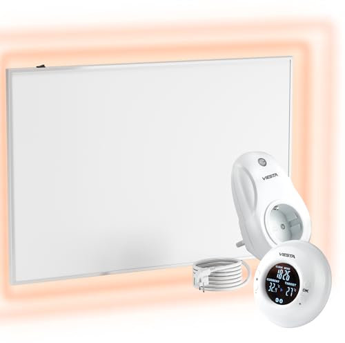 UMBRELLA® Infrarot Wandheizung mit Thermostat [FERNBEDIENUNG + WIFI STEUERUNG] – Infrarotheizung Wandmontage Heizkörper – Carbon Crystal Infrarot Paneel App steuerbar – (Modell TH20 Funk - 600W)