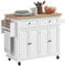 HOMCOM Kitchen Island on Wheels, Rolling Kitchen Storage Trolley with Rubber Wood Top, Drawers, Adjustable Shelves, Towel and Spice Rack for Dining Room, White