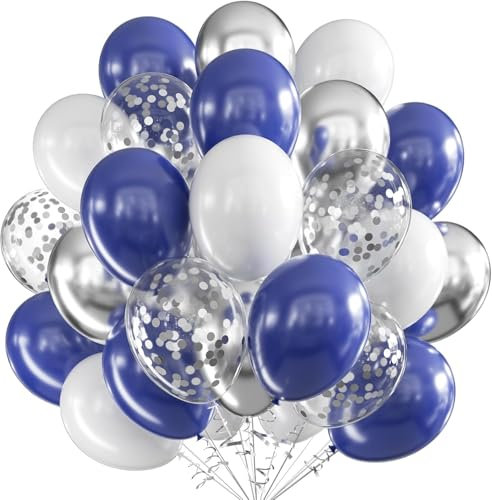 Luftballons Blau und Silber,60 Stück 12 Zoll Blaue Ballons Geburtstag,Silber Luftballons Geburtstag,Latex Ballons für Geburtstags Hochzeit Verlobung Neujahr Partydeko