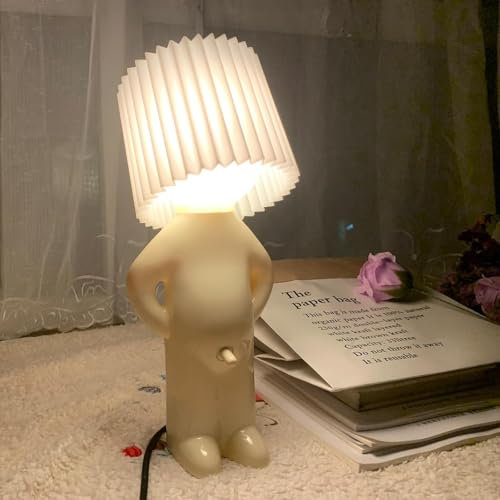 Eine kreative Lampe des kleinen schüchternen Mannes, LED Nachttischlampe mit Touch, Kreative Tischlampe mit Schirm, Geschenke für Erwachsene, Gag-Geschenke, Geburtstags-Weihnachtsgeschenke (Weiß)