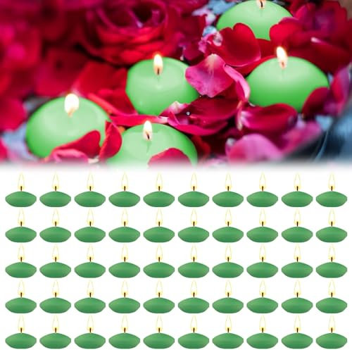 bechoanigel 50 Stücke Schwimmkerzen, Unparfümierte Tropffreies Schwimmende Kerzen, Floating Candles, Wasserkerzen Geeignet für Schwimmkerzenhalter, Schwimmdeko, Hochzeiten -Grün