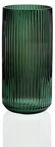 Green Glass Vase, Ribbed Green Vase for Rustic Home Decor, Glass Vases for Home, Vase Green Housewarming Party Ideal for Shelf, Mantle, Table Entryway Décor