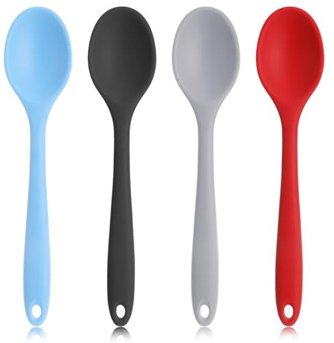 4 Stück Silikon Löffel, Bunte Silikonlöffel, Antihaft-Küchenlöffel, Klein Rührlöffel, Kochlöffel, Servierlöffel, Backen Rühren Mixing Tools zum Rühren und Mixen (Blau Schwarz Grau Rot)