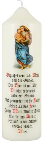 LivuX Spruchkerze „Gegrüßet seist du“ Eierschale 16,5 cm x 5 cm – Stumpenkerze aus Paraffinwachs, ca. 40 Std. Brenndauer – Mariengebetkerze für Andacht, Besinnung & spirituelle Nähe 1051