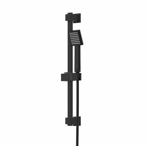 Architeckt® Bathroom Shower Kit Square Single Spray Adjustable Handset Head & Riser Rail with Shower Head Holder, 1.5m Flexible Hose, Matt Black