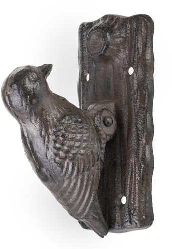 Antiker Türklopfer Vogel Specht Gusseisen Braun - rustikaler Türklopfer aus Eisen im Landhausstil - Vintage Deko für Haustür oder Gartentor wetterfest und massiv