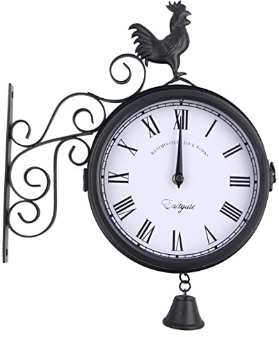 Qussse Retro Wanduhr, Doppelseitige Bahnhofsuhr Antik Dekorative Wanduhren Outdoor Uhr, Leise Bewegung, für Garten Wohnzimmer Büro Hotel Esszimmer, Schwarz, 30x9x37cm