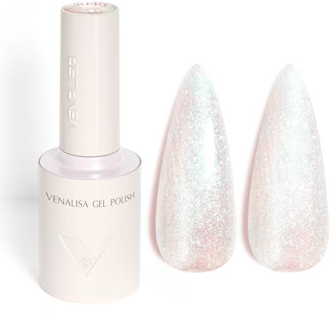 Venalisa Gel Nail Polish Silver-Pink Glitter 10ml Stylish Round Bottle with Top Label Showing Color and Number UV Gel Polish for Stunning Nail Art Design 5040
