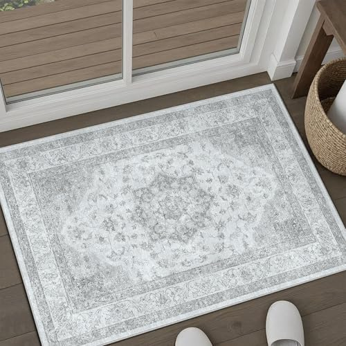 PureCozy Vintage Grauer Fußmatte Teppich 60x90cm Waschbar