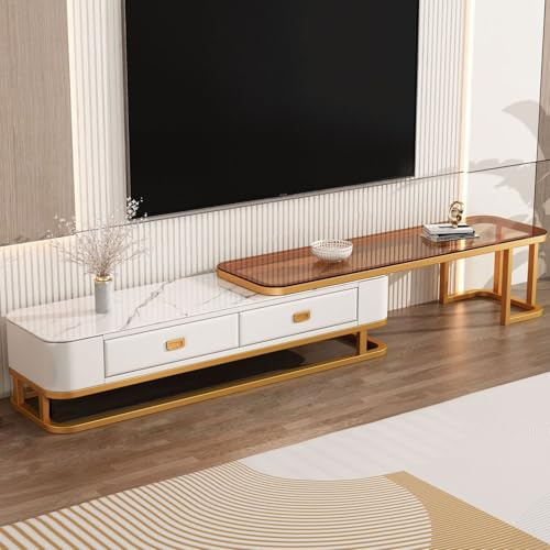 YDkjwjw Ausziehbarer TV-Ständer mit Schubladen Moderner Entertainment Center Media Console Schrank mit offenen Regalen für das Wohnzimmer