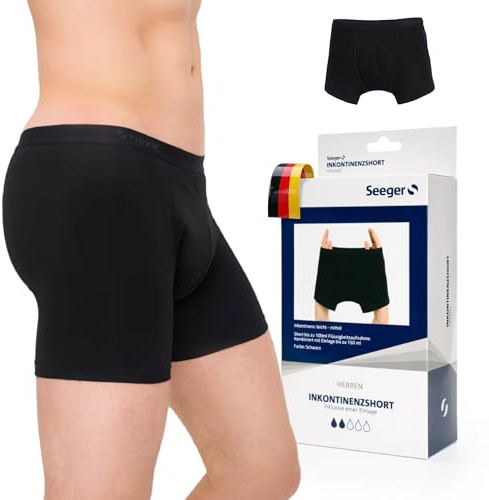 Seeger Herren Inkontinenz-Boxershorts – Baumwolle, waschbar & wiederverwendbar, 150 ml saugfähige Einlage, sicherer Schutz bei Blasenschwäche & Blasenlecks, austauschbare Inkontinenz-Pants (M)