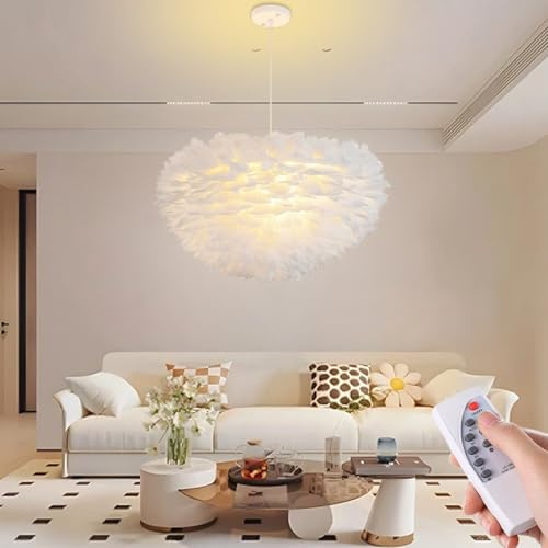 PANNN E27 Blümchen Kronleuchter Feder Pendelleuchte Dimmbar Modernes Design Mit Fernbedienung Höhenverstellbare Hängeleuchte Für Schlafzimmer Wohnzimmer Esszimmer Hotels Dekorative Beleuchtung(A,40CM)