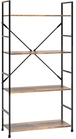 BELOFAY Book Shelf Floorstanding 4-Tier Wooden Shelving Unit with Steel Frame, Space-Saving Ancient Wood Book case for Office, Study, and Living Room