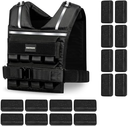 ONETWOFIT Chaleco Lastrado Ajustable 20 kg, Chaleco Peso Entrenamiento con Pesos de Hierro Extraíbles, Chaleco de Lastre con Extra Gruesas de 1,2 Pulgadas, para Musculación y Entrenamiento de Fuerza