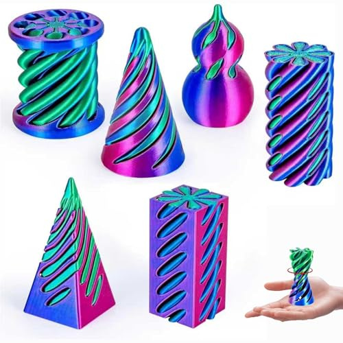 PLUSHCEWT 6 Stück Spiral Cone Fidget Toy 3D Gedrucktes Kegel Spielzeug, A | Pyramid Spirale Passthrough zur Stressabbau, Anti Stress Spielzeug Set für Konzentration, Fidget Toys Erwachsene