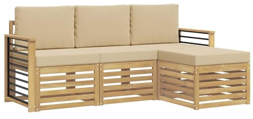 vidaXL Outdoor-Sofagarnitur mit Kissen 4 pcs Weiß und Beige Polyester, Garten-Sofa, modernes Lounge-Set, entspannende Möbel für Terrasse, ideal zum Chillen