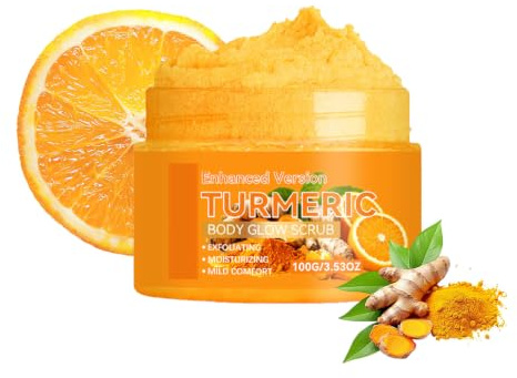 Turmeric & Vitamin C Body Scrub with Sweet Orange Essence, Gentle Exfoliating Body Scrub for Glowing Skin,Exfoliator for Strawberry Legs & Uneven Tone,Daily Exfoliate Care 3.53 Oz