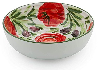 Bassano Ausgefallene italienische Keramik runde Salat- Schale Tomaten- Oliven bemalt 29x9