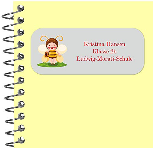 INDIGOS UG Namensaufkleber Kinder Schule - 56x23 mm - Adressetiketten selbstklebend - 052 - Biene - 33-99 Sticker Adressaufkleber personalisiert - Ordner, Bücher, Hefte, Briefumschläge