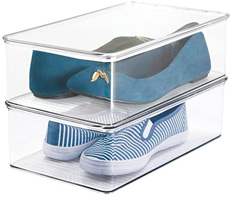mDesign 2er-Set stapelbarer Schuhkasten mit Deckel – praktischer Schuhkarton aus Kunststoff – ideal zur geschützten Schuhaufbewahrung von Sandalen, Turnschuhen usw. – durchsichtig