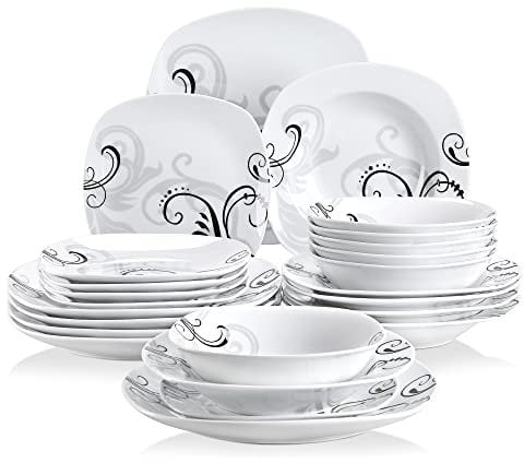VEWEET Geschirrset 6 Personen, ZOEY 24-teilig Porzellan Geschirr Set, Tafelservice Kombiservice mit je 6 Speiseteller, Dessertteller, Suppenteller und Müslischalen, Tafelservice 6 Personen