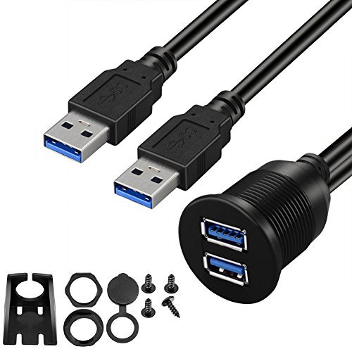 IHRKleid Dual USB Armaturenbrett-Kabel für bündige Montage, 1 Meter, Panel Mount Kabelstecker USB 3.0, Verlängerungskabel für Armaturenbrett, für Auto, Boot, Motorrad