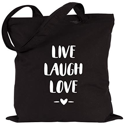 JUNIWORDS Jutebeutel - Wähle eine Farbe - Live Laugh Love (Beutel: Schwarz, Text: Weiß)