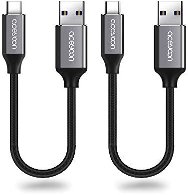 aceyoon 2 Pack Cable USB C Corto, 3A Cargador Tipo C Cable USB C Carga Rapida Cable USB 3.0 Tipo C Nylon Trenzado Cable USB C 0.3m para iPhone 15, para Galaxy S23/S22/S21/S9/S8, para Huawei,etc