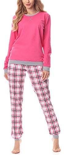 Merry Style Damen Lang Zweiteiliger Schlafanzug aus Baumwolle Pyjama Set Winter MS10-168 (Amaranth Grau, M)