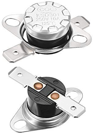 sourcing map KSD301 Thermostat 125°C/257°F 10A Normally Closed N.C Adjust Snap Disc Temperature Switch for Microwave,Oven,Coffee Makers 2pcs,Bakelite Material