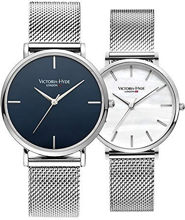 VICTORIA HYDE Analog Quarz Paaruhren für Damen und Herren Edelstahl Mesh Band