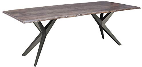 MASSIVMOEBEL24.DE Baumtisch Akazie 160x90x76 grau lackiert Beine anthrazit glänzend Freeform 4#27