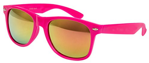 Sonnenbrille Nerdbrille Nerd Retro Look Brille Pilotenbrille Vintage Look - ca. 80 verschiedene Modelle Viele Farben (Pink Feuer Verspiegelt)