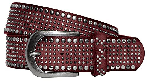 Just Key Fashion Damengürtel - Vintage Gürtel - Teilleder Nietengürtel in 15 Farben - Bordeaux Länge 95 cm