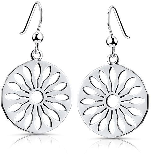 Materia Blumen Ohrringe Silber hängend - 925 Sterling-Silber Ohrhänger Blüte Sonne rund für Damen Teeanger in Etui SO-398