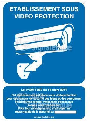 AUA SIGNALETIQUE - Panneau établissement sous vidéo protection - vertical - 150x210 mm, Aluminium Dibond 3mm