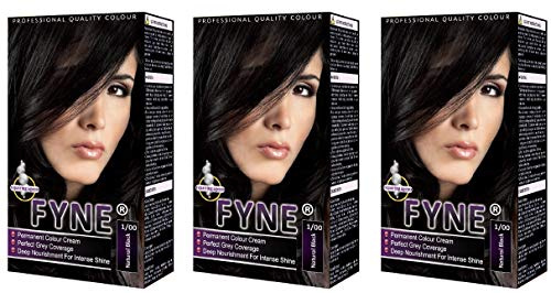 FYNE Natural Black Permanent Hair Dye for Women - Pack of 3 - Home Hair Color Cream with Built-in Conditioner - Gentle, Long-Lasting, Suitable for All Hair Types -Achieve Salon-Quality Results at Home