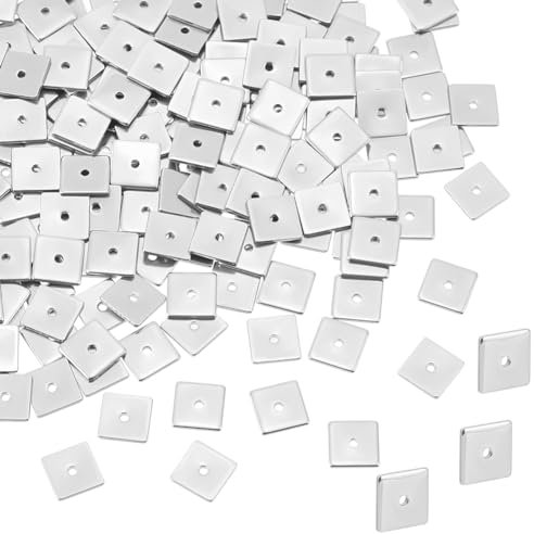 UNICRAFTALE 200Stk 8mm Quadratische Distanzperlen Edelstahl Lose Perlen Metall Kleine Loch Distanzperlen Glatte Oberfläche Perlen Suche Für Armband Halskette Schmuckherstellung Handwerk, Loch 0.5 mm
