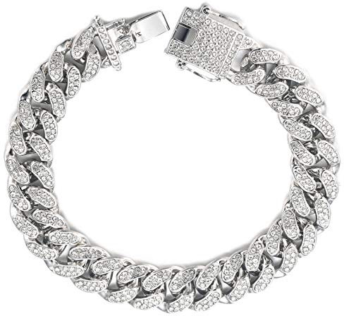 Halukakah Diamant Kubanische Kette für Damen Mädchen,13.5MM Platin Weißgold Überzogen Armband 18cm,Volle Cz Diamantschliff-Stiftset,mit Geschenkbox