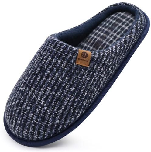 ONCAI Pantofole da Uomo Invernali strisce, Comoda Memory Foam Calde Scarpe da Casa Con Suola Antiscivolo Blu Taglia 44