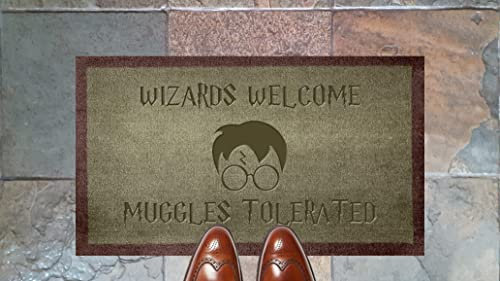 Wizards Welcome Muggles Tolerated Harry Potter Fans Coir Synthetic Nylon Light Grey Brown Cream Door Mat Gift (Fallen Rock (Indoor))