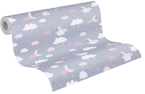 A.S. Création Papier peint en intissé - Papier peint enfant avec des nuages pour chambre d'enfant en gris, rose et beige - Papier peint pour diverses pièces - papier peint en 10,05 m x 0,53 m